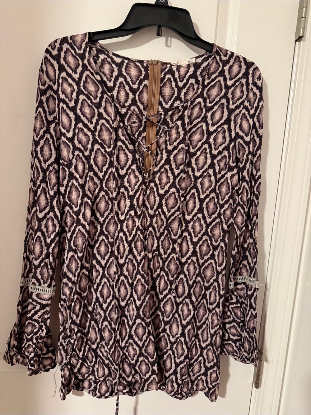 Cotton Candy Brown and Cream Lace-Up Geometric Tunic